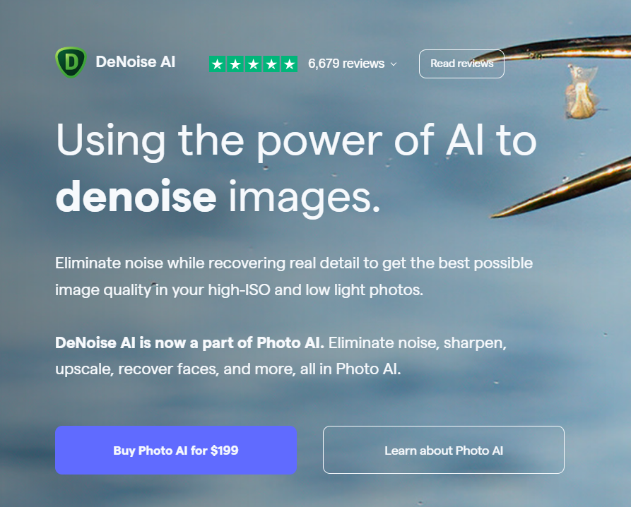 Topaz Denoise AI's homepage