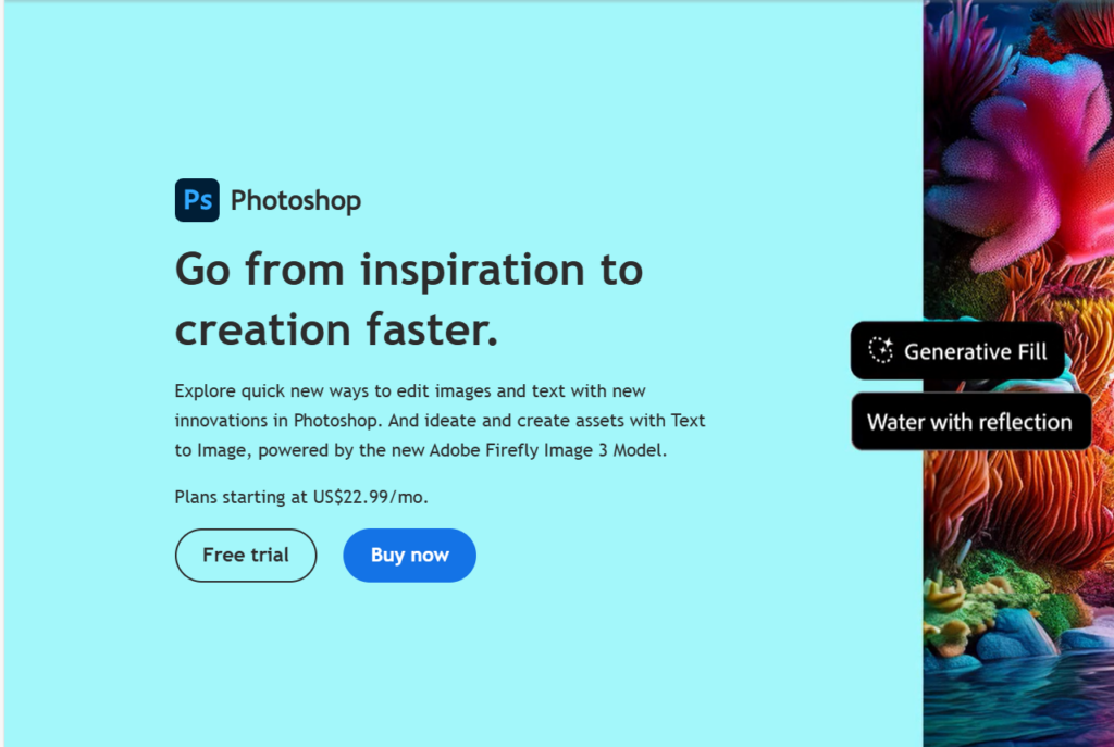 Adobe Photoshop's homepage